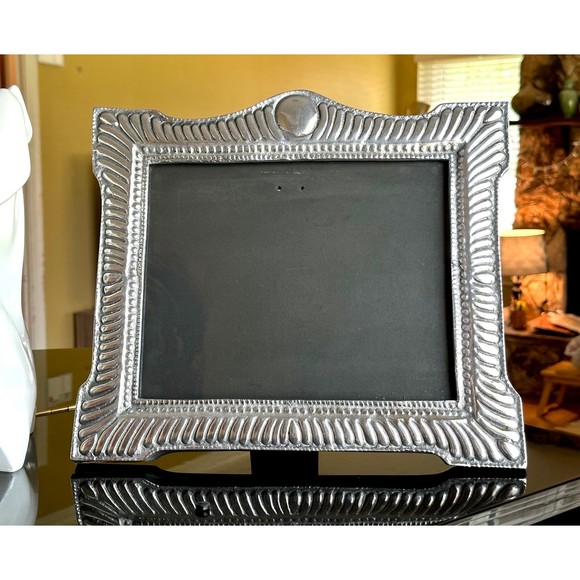 Vtg Large Mexican Artisan Crafted Solid Pewter Frame Mayan Sol Hecho en Mexico - Picture 2 of 11